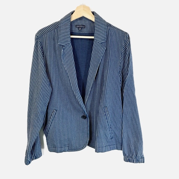 J.Crew Mercantile Blazer Jacket Single Button Navy Stripe Cotton Size Medium - Picture 4 of 11
